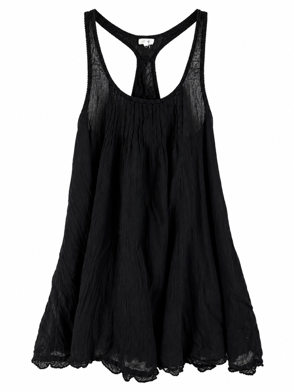 Aerie Black Crinkle Gauze Racerback Cover Up Dress Crochet Trim Small
